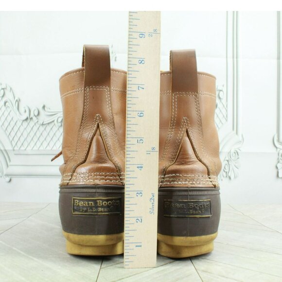 LL Bean Brown Leather Lace Up Round Toe Unlined Ankle Duck Boots Size 9 M - Picture 5 of 9